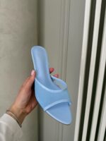 Женские Легкие Голубые Туфли Мюли Сеточка с Открытой Пяткой на Шпильке