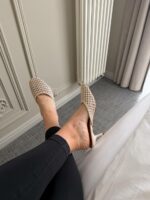 Женские Плетеные Молочные Туфли Мюли на Шпильке