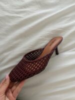 Женские Плетеные Бордовые Туфли Мюли на Шпильке