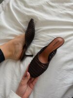 Женские Плетеные Коричневые Туфли Мюли на Шпильке