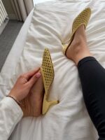 Женские Плетеные Желтые Туфли Мюли на Шпильке