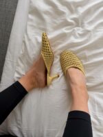 Женские Плетеные Желтые Туфли Мюли на Шпильке