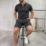 Мужской Базовый Летний Графитовый Костюм - Футболка Поло + Шорты со Стрелками