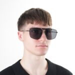Мужские Черные Солнцезащитные Очки Прямокутной Формы с Металлической Оправой