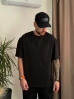 Мужская Черная Футболка Оверсайз - Базовая с Круглым Вырезом Горловины