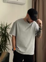 Мужская Серая Футболка Оверсайз - Базовая с Круглым Вырезом Горловины