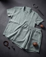 Мужской Летний Мятный Костюм Рубашка Шорты - Легкий Муслиновый Комплект