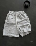 Мужские Базовые Хлопковые Шорты Серые Меланж с Вышивками