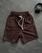 Мужские Базовые Хлопковые Коричневые Шорты с Вышивками