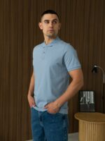 Мужская Базовая Голубая Футболка Тениска с Воротником