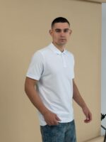 Мужская Базовая Белая Футболка Тениска с Воротником