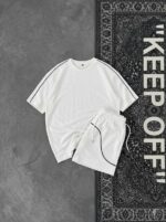 Мужской Базовый Белый Костюм Хлопок - Летний Комплект Футболка Шорты с Кантом