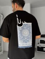 Мужская Хлопковая Черная Футболка “Свобода” Оверсайз с Принтом на Спине