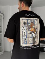 Мужская Хлопковая Черная Футболка «Vincent Van Gogh» Оверсайз с Принтом на Спине