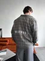 Мужская Фланелевая Серая Рубашка Оверсайз в Клеточку