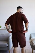 Мужской Легкий Коричневый Летний Костюм Вафля - Футболка Шорты Свободного Кроя