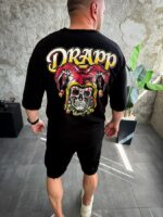 Мужской Летний Черный Костюм с Принтом "DRAPP" - Оверсайз Футболка + Свободные Шорты