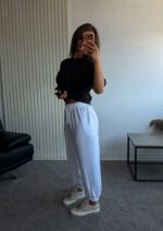 Женские Базовые Белые Спортивные Штаны Джоггеры Свободного Кроя