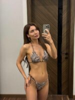 Женский Раздельный Коричневый Купальник Шторки на Завязках в Зебровый Принт