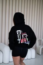 Женское Базовое Черное Оверсайз Худи - Принт "LA" на Спине