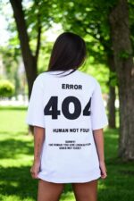 Женское Базовое Белое Оверсайз Худи с Надписью “ERROR 404” на Спине