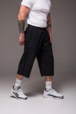 Мужские Удлиненные Черные Шорты Бриджи из Льна