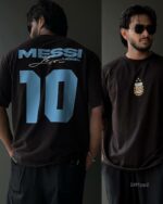 Мужская Черная Футболка "MESSI" Оверсайз с Принтом Номером на Спине