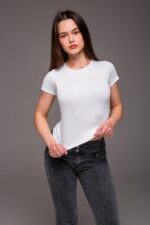 Женская Базовая Короткая Белая Футболка Слим