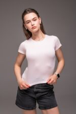 Женская Базовая Короткая Розовая Футболка Слим