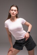 Женская Базовая Короткая Розовая Футболка Слим