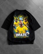 Мужская Черная Футболка Оверсайз с Принтом Футбольная Сборная "Brazil"