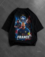 Мужская Черная Футболка Оверсайз с Принтом Футбольная Сборная "France"