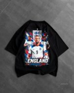 Мужская Черная Футболка Оверсайз с Принтом Футбольная Сборная "England"