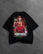 Мужская Черная Футболка Оверсайз с Принтом Футбольная Сборная "Portugal"