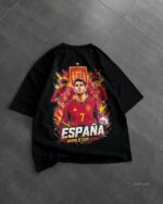 Мужская Черная Футболка Оверсайз с Принтом Футбольная Сборная "Espana"