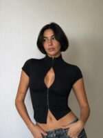 Женский Черный Топ на Крючках Спереди