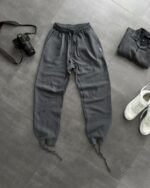 Мужские Свободные Льняные Графитовые Брюки с Завязками Внизу