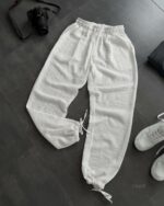 Мужские Свободные Льняные Белые Брюки с Завязками Внизу
