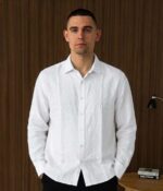 Мужская Базовая Льняная Свободная Белая Рубашка