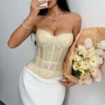 Женский Кружевной Желтый Корсет с Шнуровкой на Спине