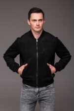 Мужская Черная Куртка Бомбер Замш на Молнии