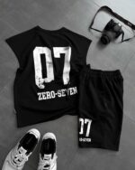 Мужской Летний Черный Костюм с Номером "07" на Спине - Комплект Майка Шорты