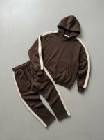 Мужской Свободный Коричневый Спортивный Костюм Трехнитка с Лампасами (Худи + Штаны)
