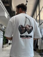 Мужская Хлопковая Белая Футболка Оверсайз с Вишней на Спине