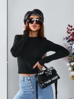 Женская Укороченная Тонкая Черная Кофта в Сеточку