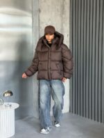 Женская Объемная Стеганая Коричневая Куртка Дутик Оверсайз