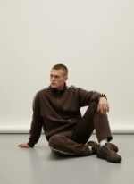 Мужской Свободный Коричневый Спортивный Костюм с Двумя Полосками (Зипка + Штаны)