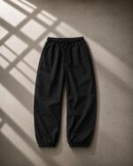 Мужские Черные Спортивные Штаны Джоггеры Плащевка Жатка - Базовые Свободные с Манжетами