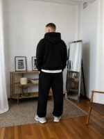 Мужской Базовый Черный Спортивный Костюм Худи Штаны Оверсайз Трехнитка