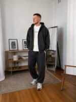 Мужской Базовый Графитовый Спортивный Костюм Оверсайз Трехнитка - Зип Худи + Штаны Джоггеры